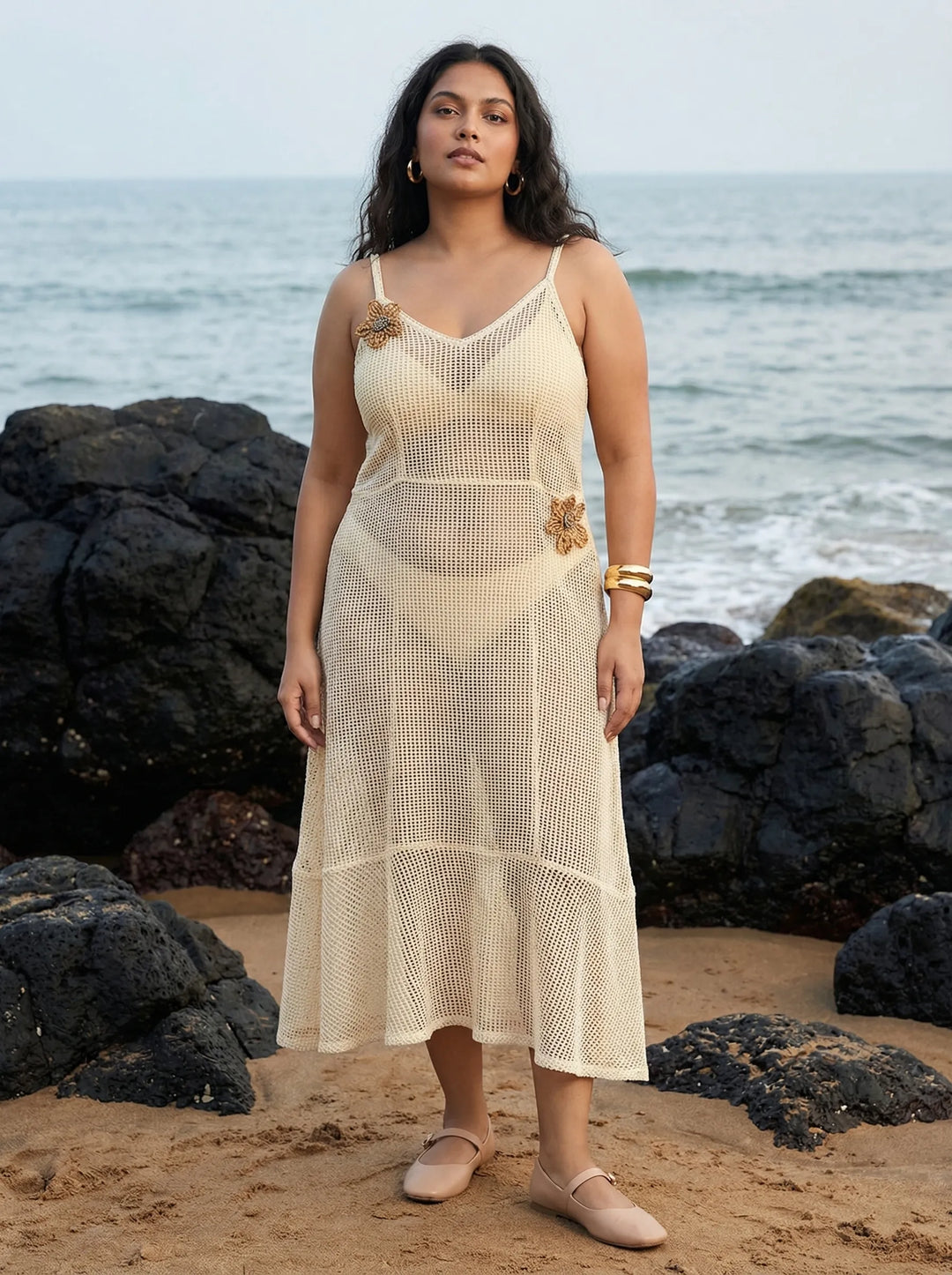 Off White Plus Size Beach Wear Cover Up Dress Cotton Knitted Off White Plus Size Beach Wear Cover Up Dress Cotton Knitted