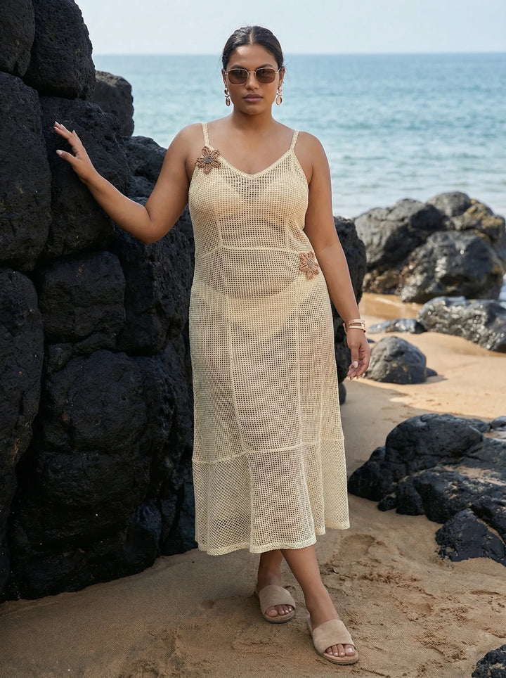 Off White Plus Size Beach Wear Knitted Cover Up Dress