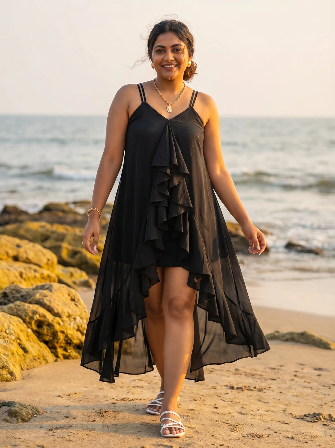 Mermaid Style Beach Wear Plus Size Black Cover Up Dress