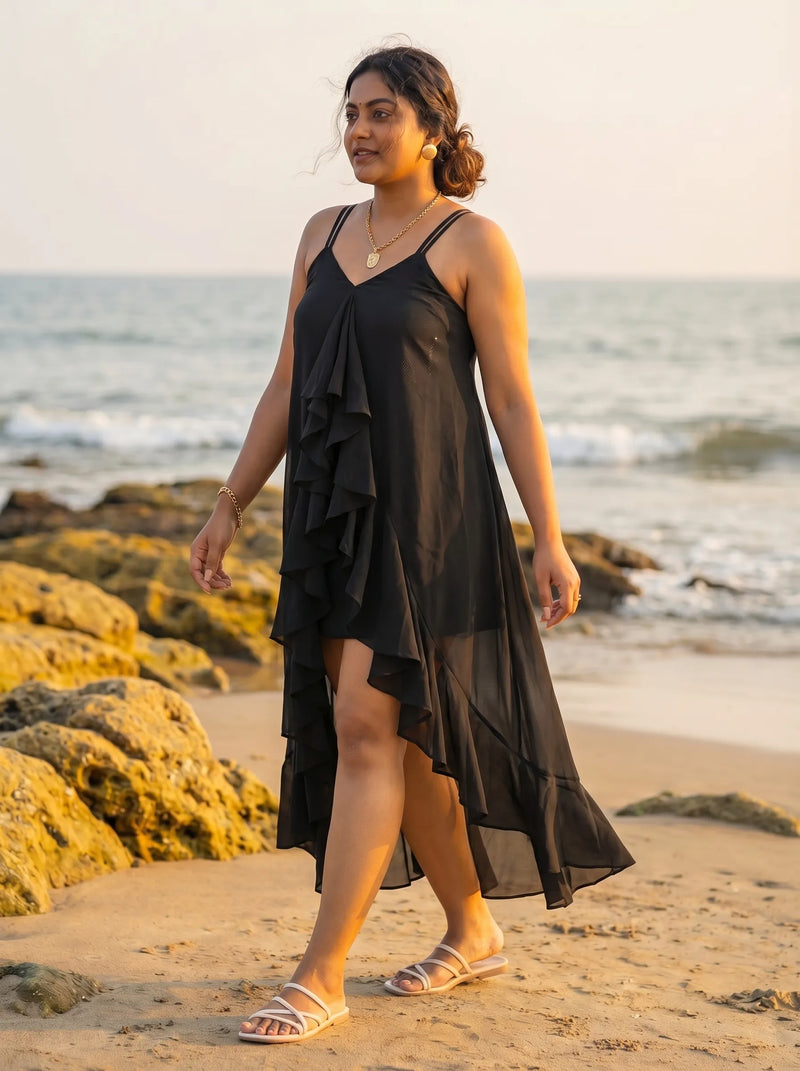 Mermaid Style Beach Wear Plus Size Black Cover Up Dress
