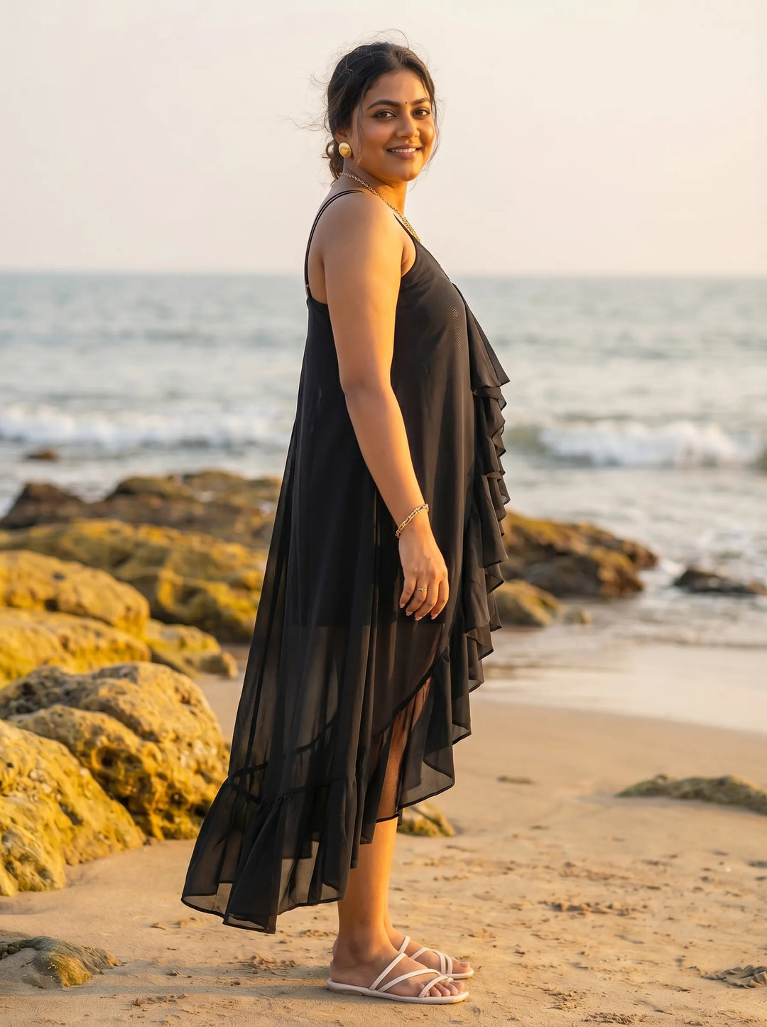 Mermaid Style Beach Wear Plus Size Black Cover Up Dress