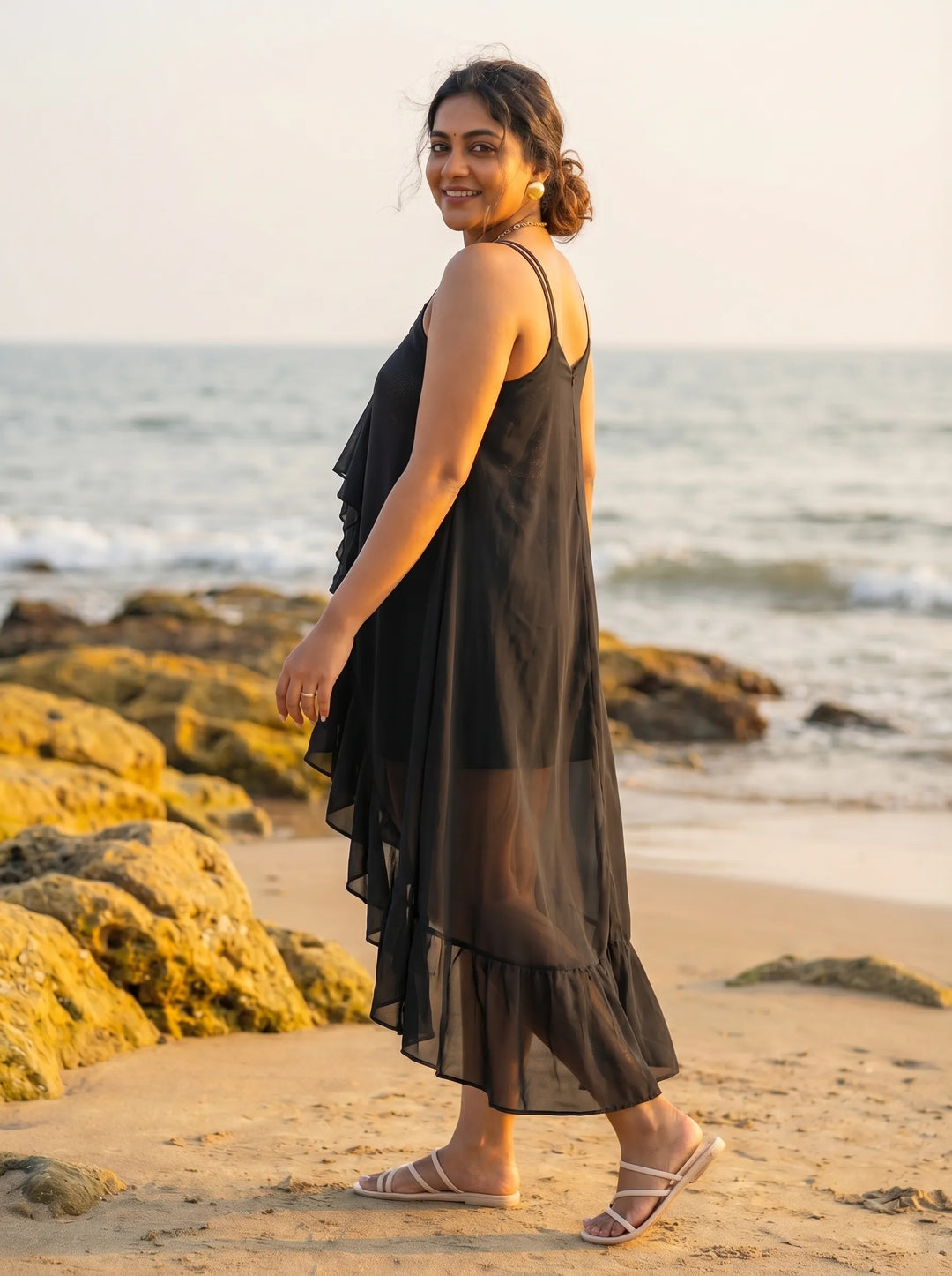 Mermaid Style Beach Wear Plus Size Black Cover Up Dress