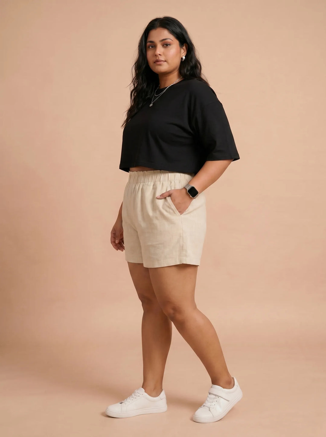 Off White Stylish Cotton Shorts for Women