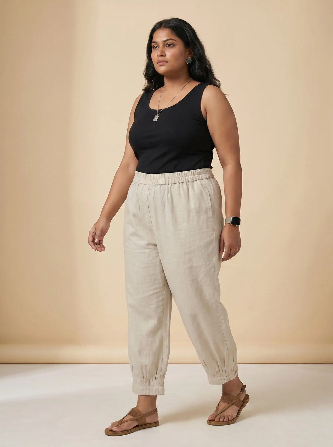 Off White Stylish Pleated Pants for Women