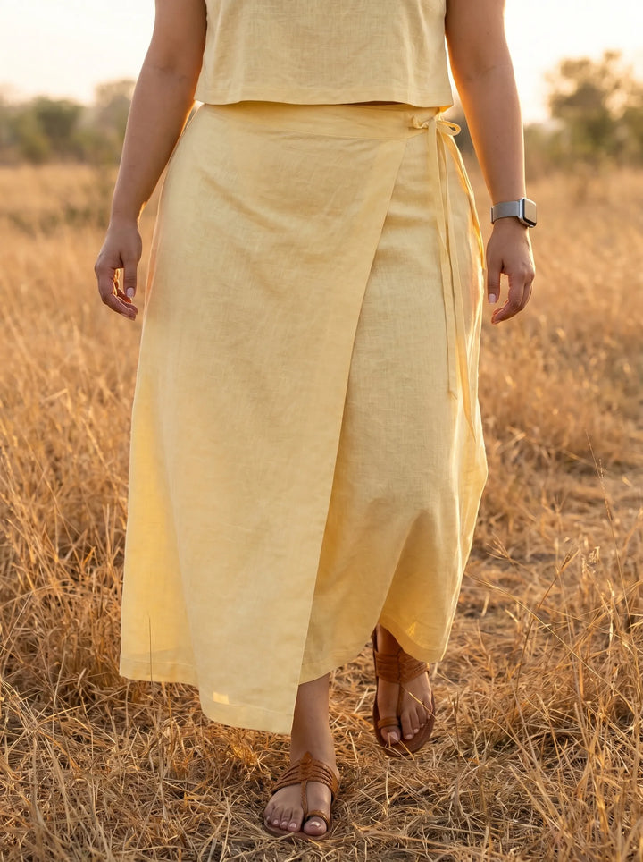 Yellow Wrap Stylish Skirt for Women