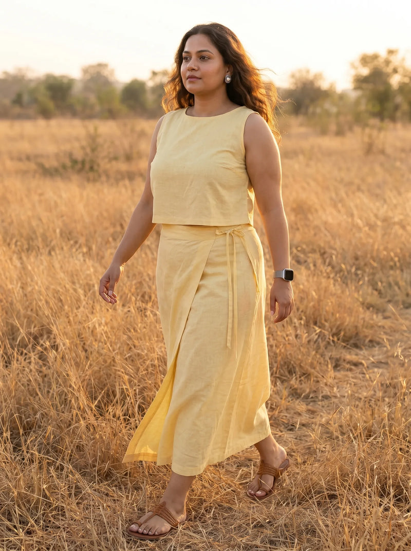 Yellow Wrap Skirt with Matching Top