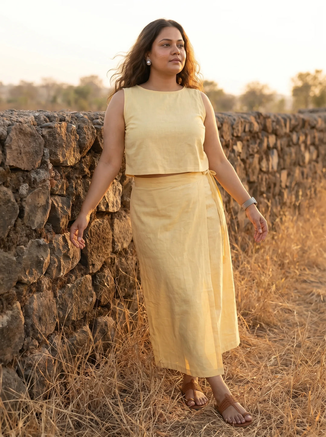 Yellow Wrap Skirt with Matching Top