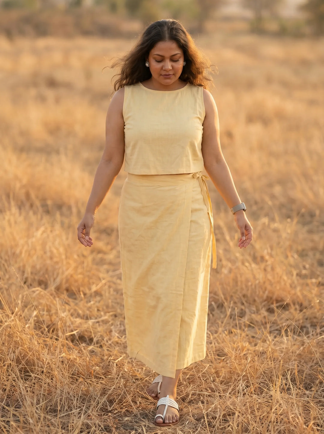 Yellow Wrap Stylish Skirt for Women