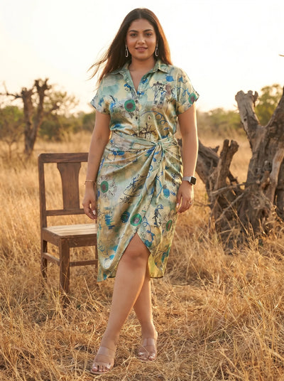Swimwear Green Sarong with Shirt Dress Cover Up Set