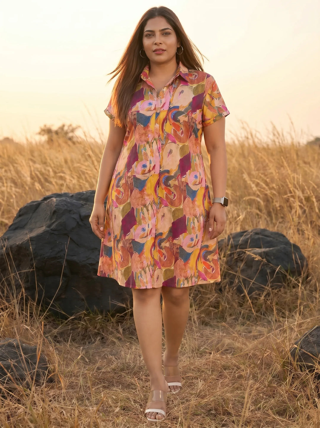 Versatile Multicolour Printed Summer Shirt Dress