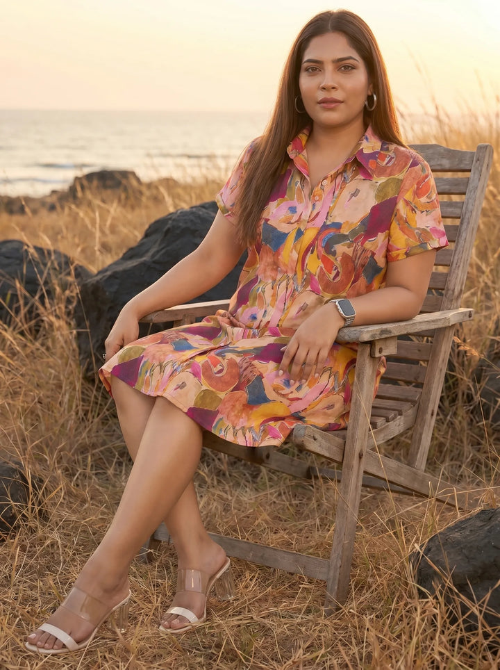 Versatile Multicolour Printed Summer Shirt Dress