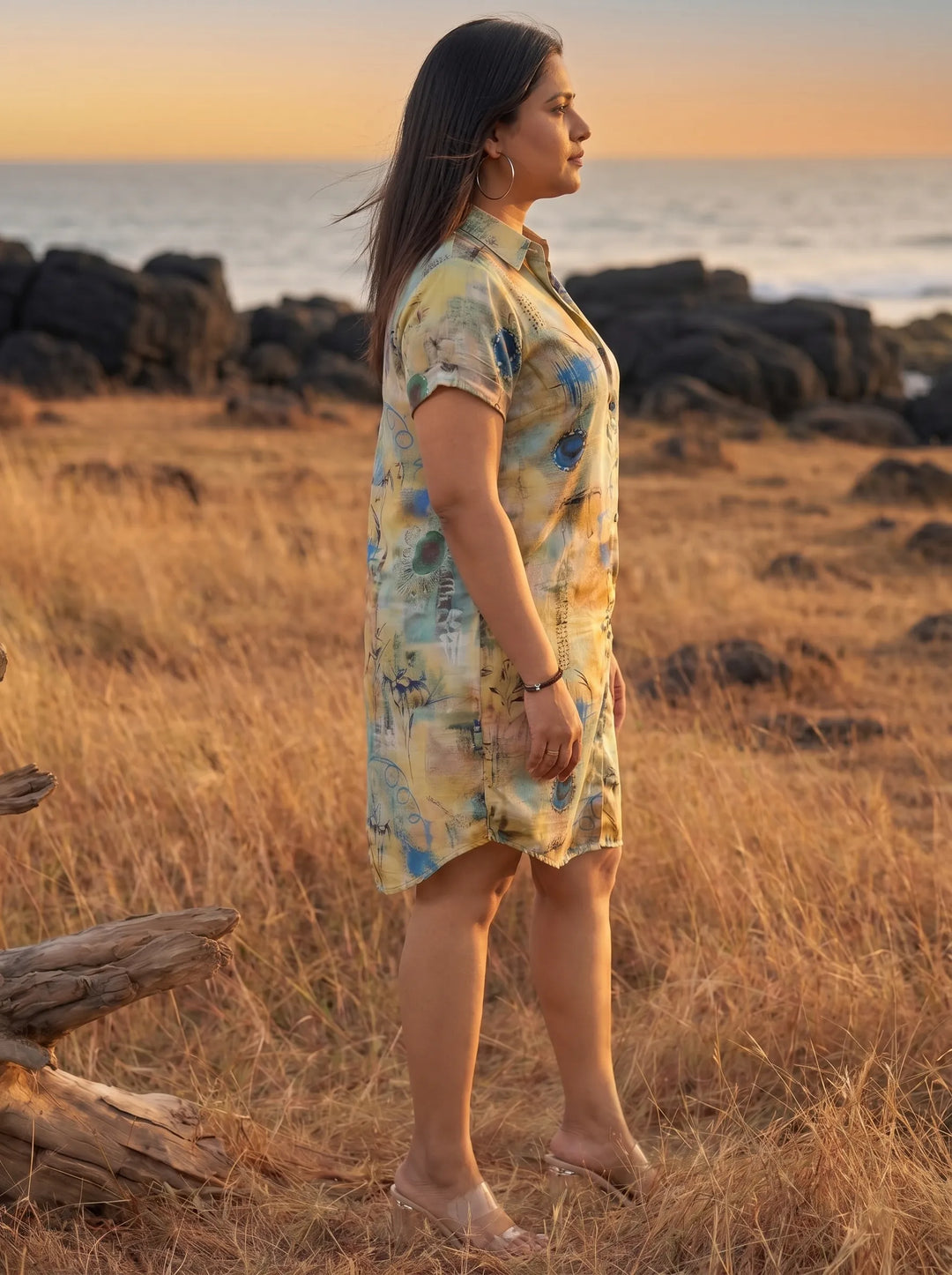 Green Floral Printed Shirt Dress