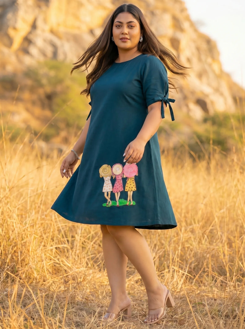 Plus Size Hand Painted Quirky A Line Dress