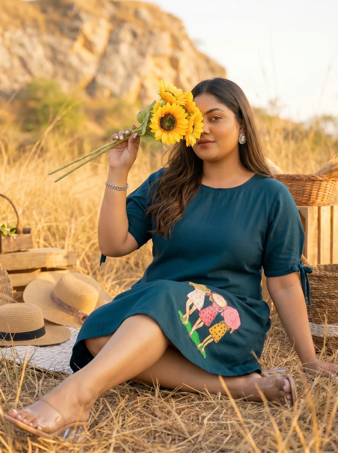 Plus Size Hand Painted Quirky A Line Dress