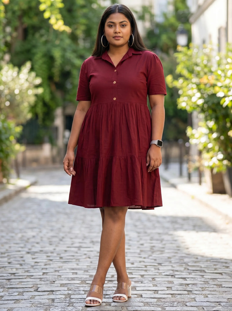 Shirt Collar Cotton Fit & Flare Summer Dress