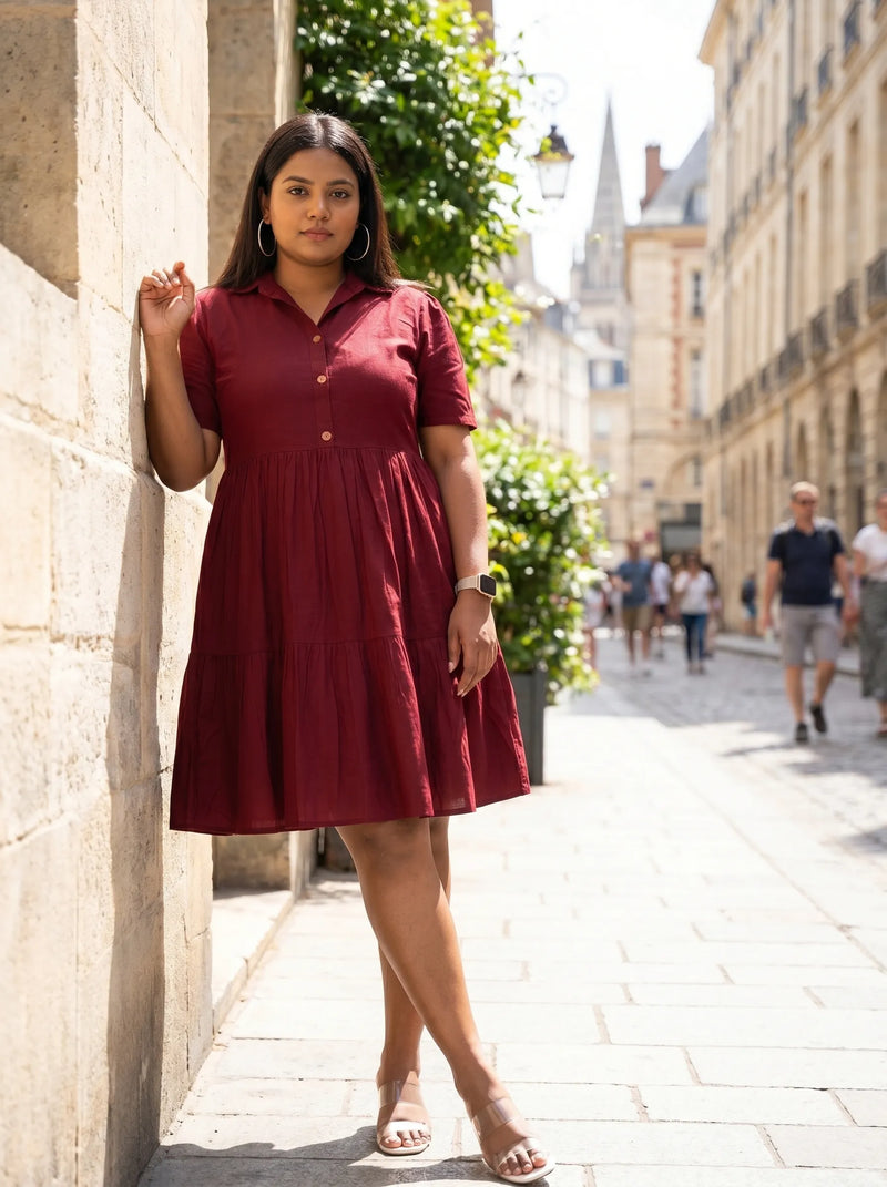 Shirt Collar Cotton Fit & Flare Summer Dress