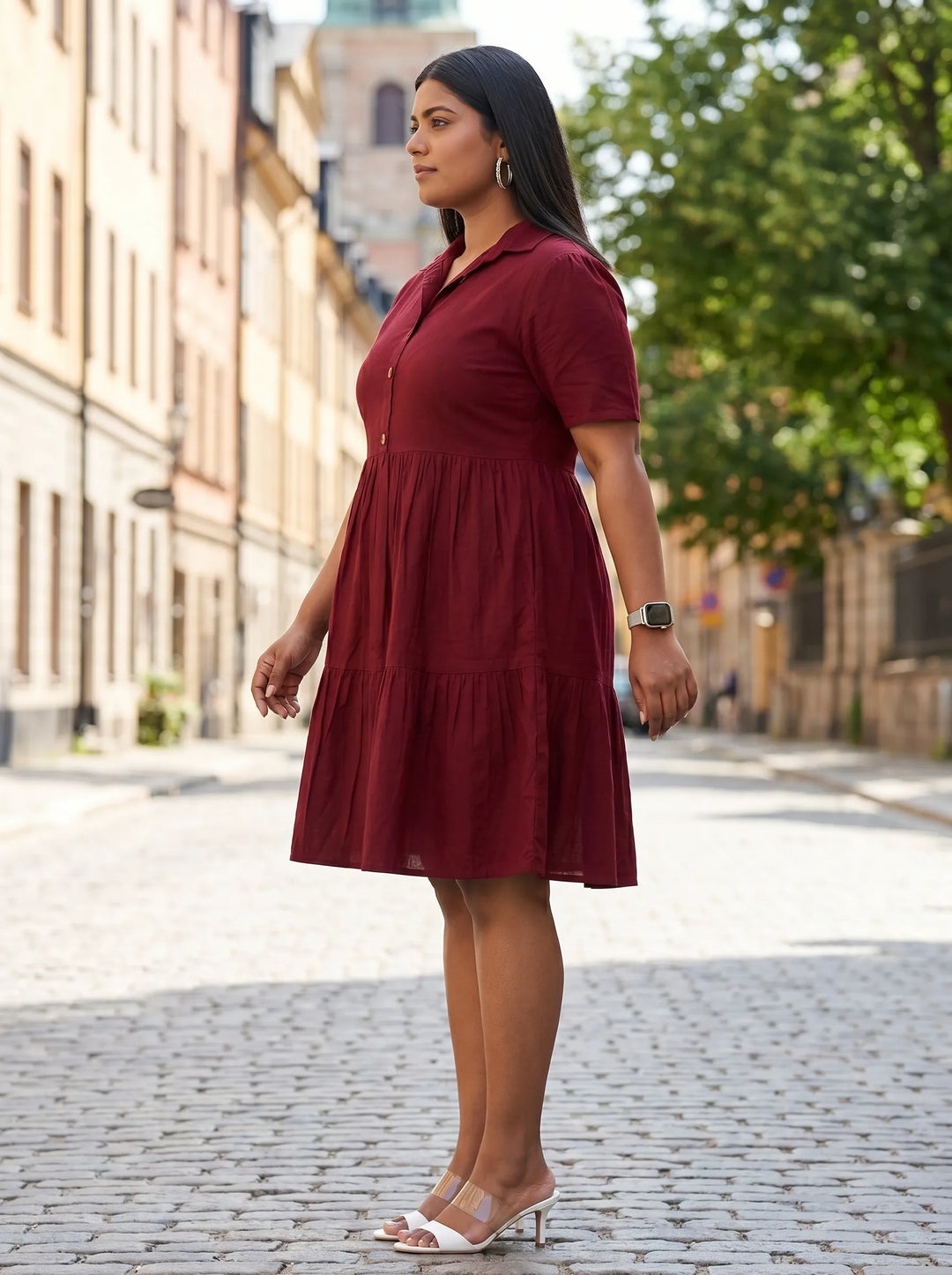 Shirt Collar Cotton Fit & Flare Summer Dress