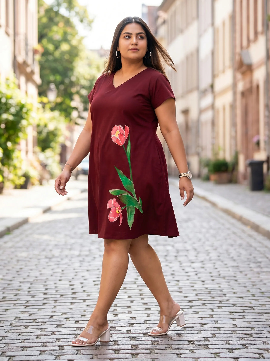 Hand Painted Floral Summer A Line Dress