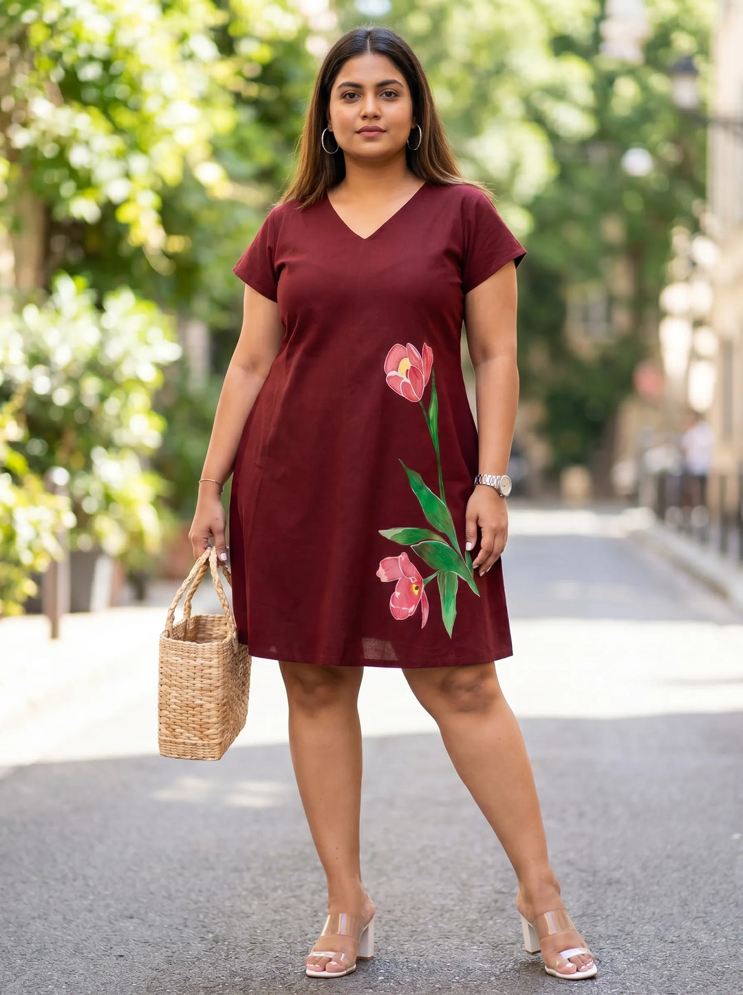 Hand Painted Floral Summer A Line Dress