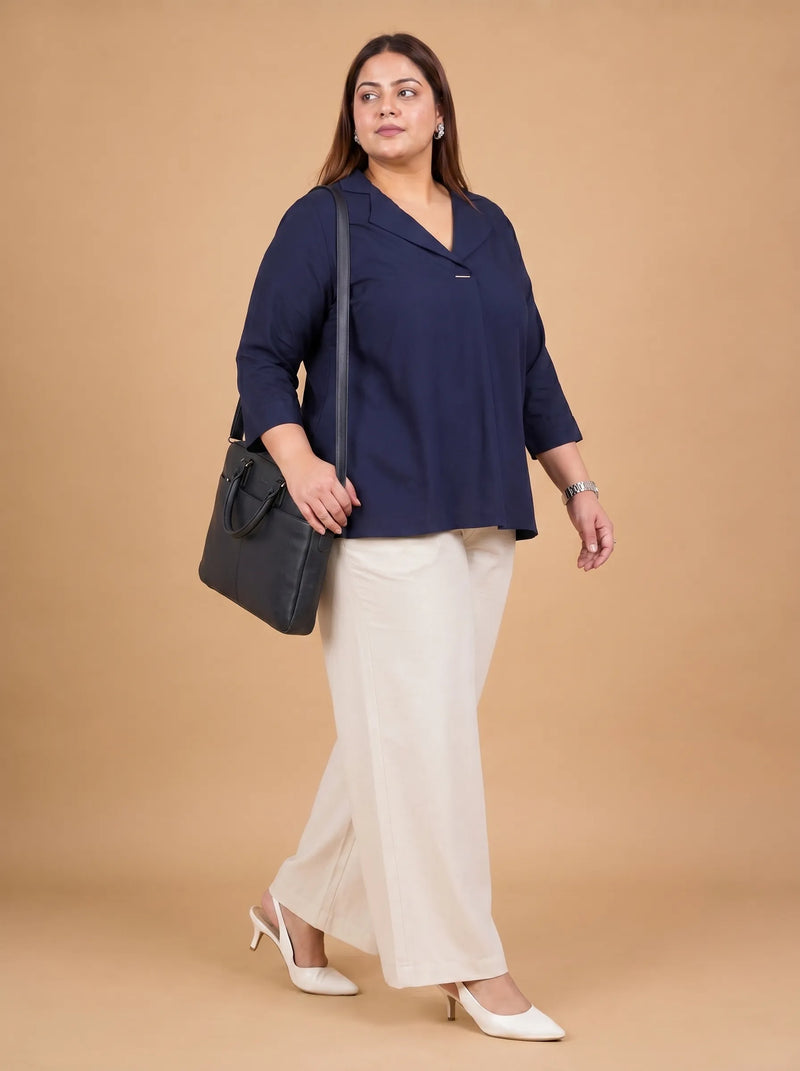 Curvy Lane Women Plus Size Notch Collar High Low Top