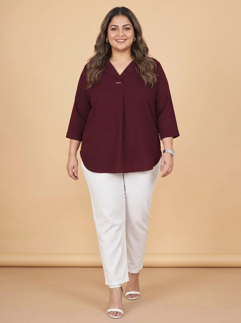 Curvy Lane Women Plus Size Notch Collar High Low Top