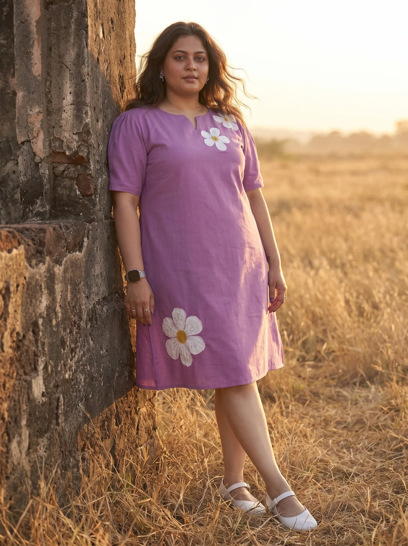 Lavender Cotton Dress With Pockets