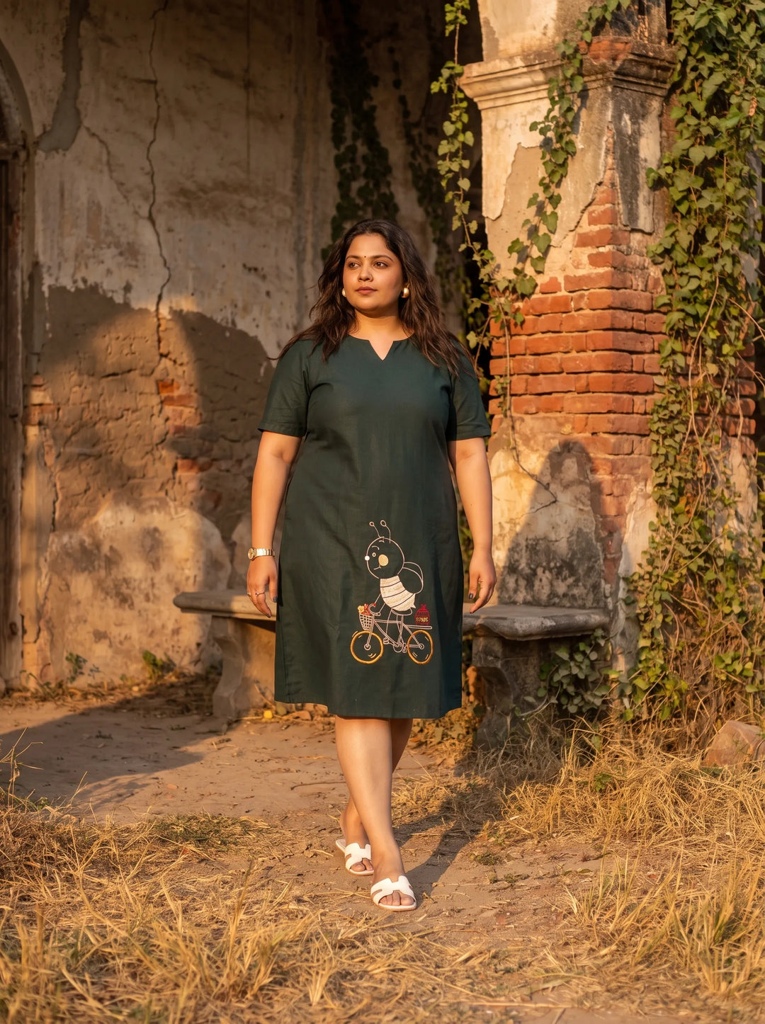Blue casual cotton dress for women