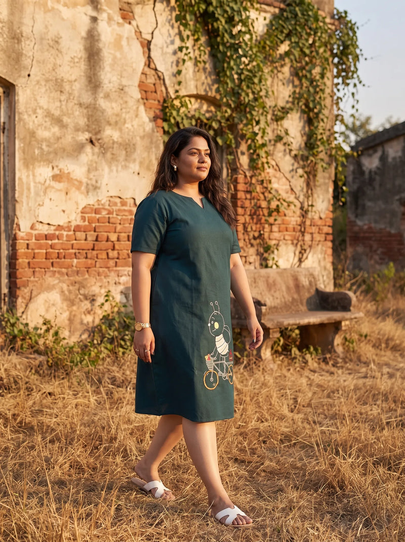 Blue casual cotton dress for women