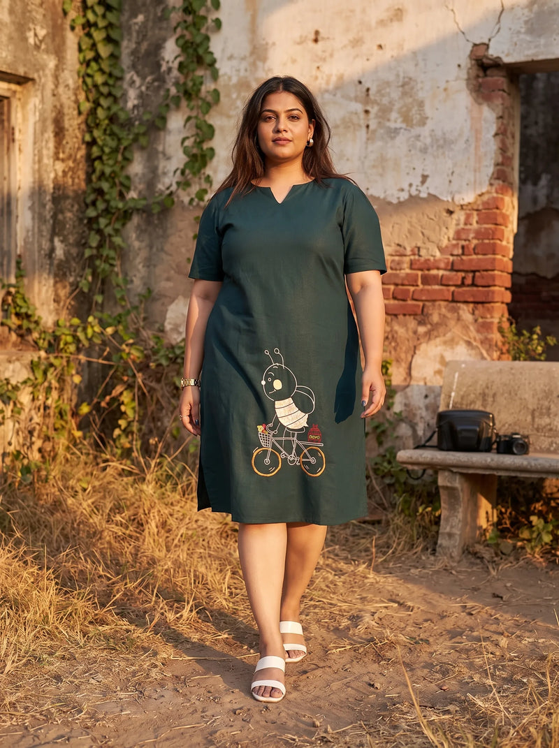 Blue casual cotton dress for women