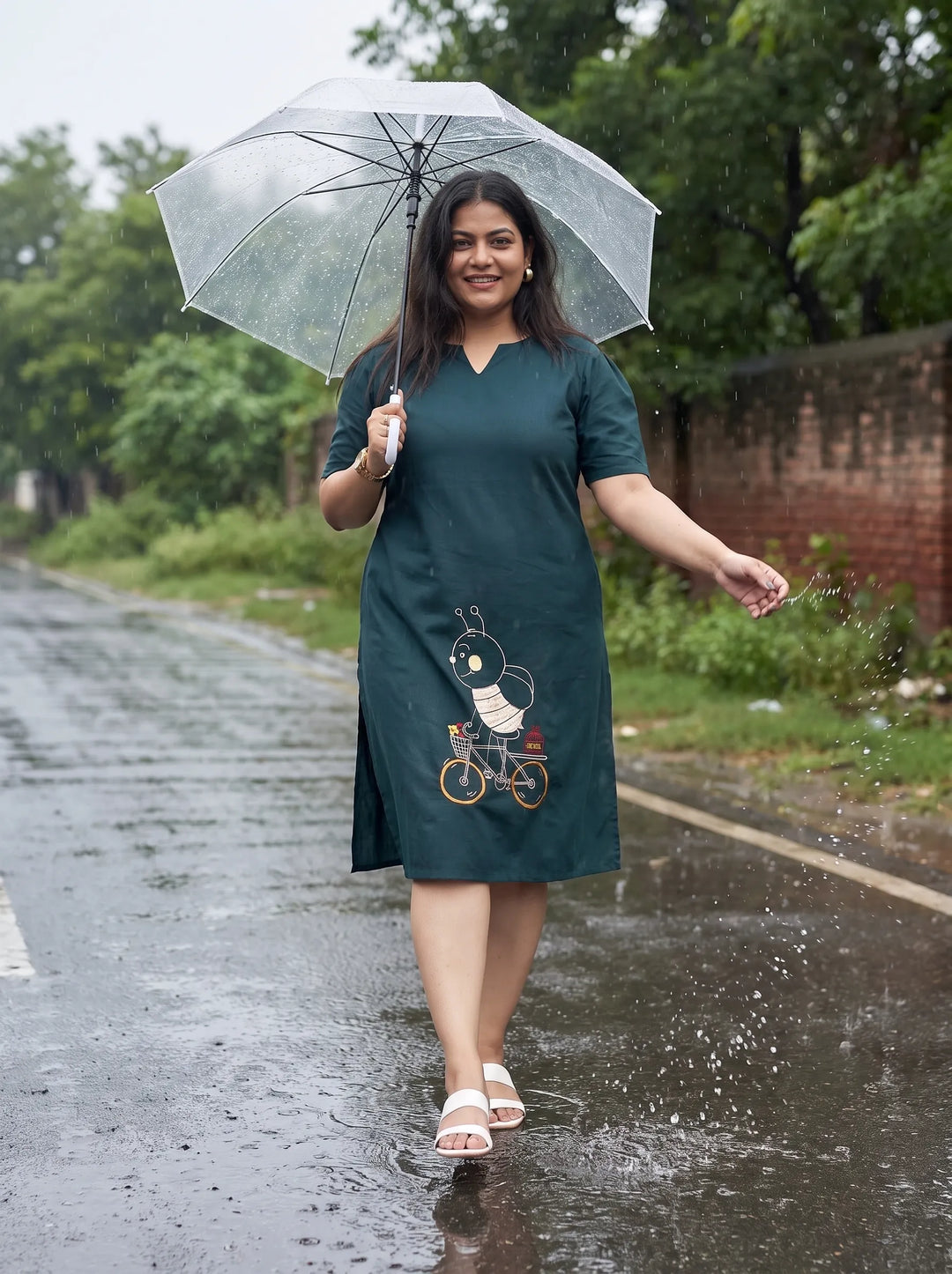 Blue casual cotton dress for women