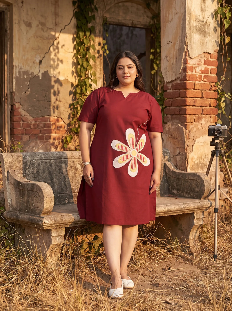 Maroon Summer Plus Size Dress