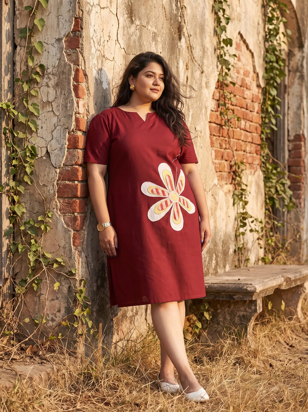 Maroon Summer Plus Size Dress