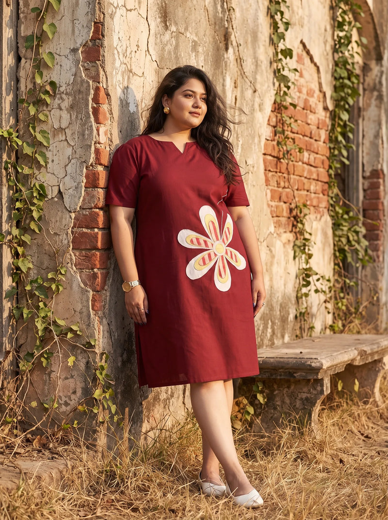 Maroon Summer Plus Size Dress