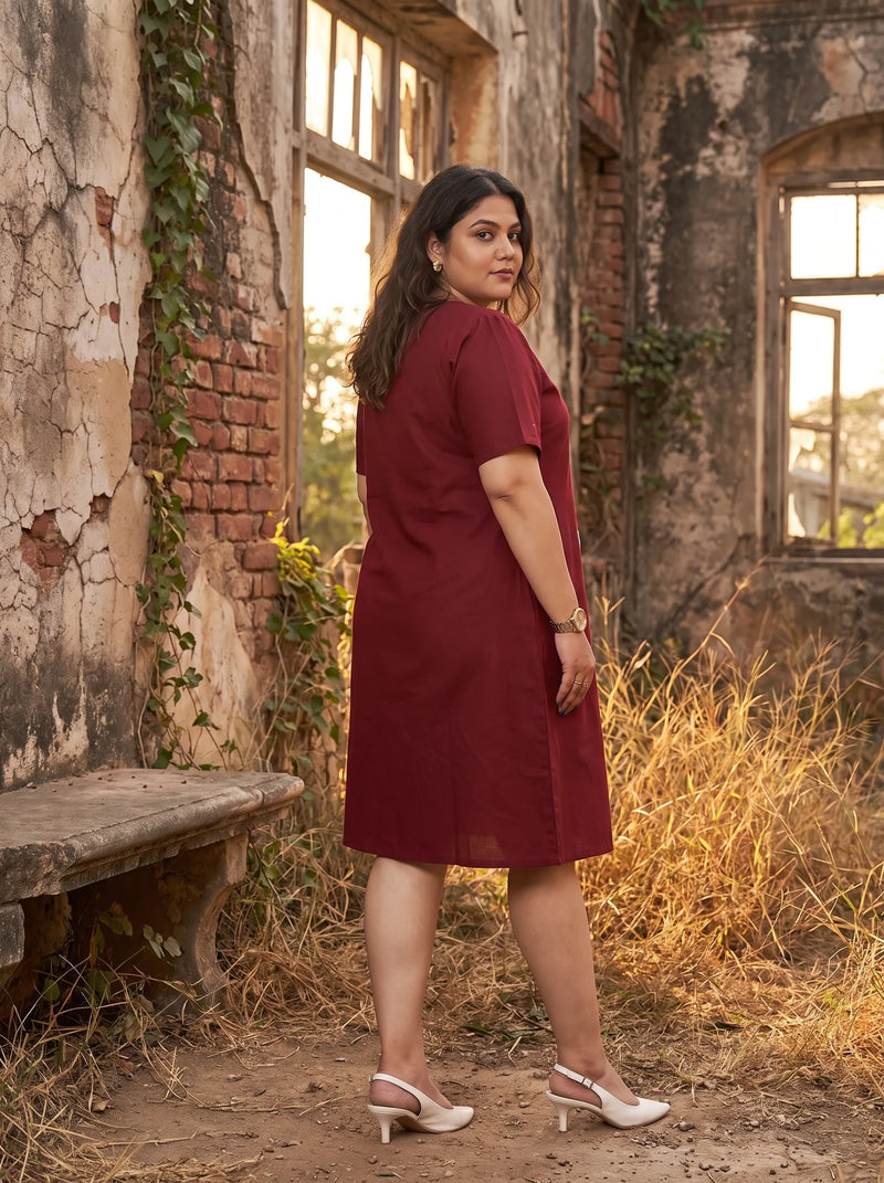 Maroon Summer Plus Size Dress