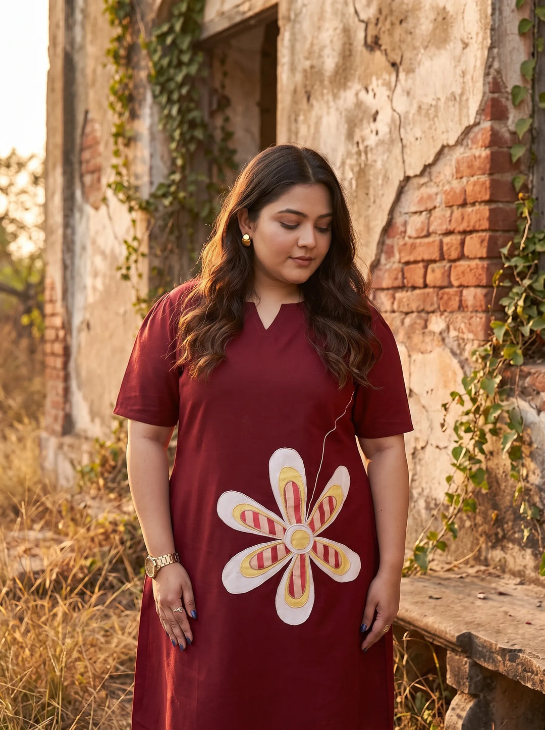 Maroon Summer Plus Size Dress