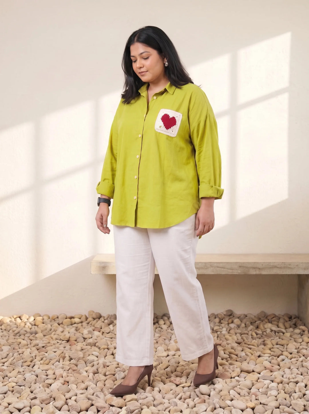 Mehendi Green casual shirt with a heart pocket