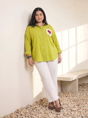 Mehendi Green casual shirt with a heart pocket