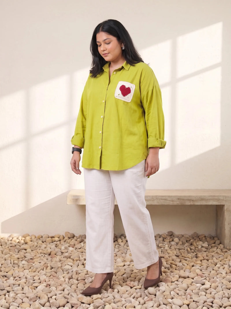 Mehendi Green casual shirt with a heart pocket
