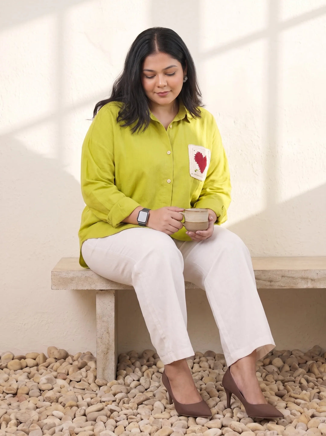 Mehendi Green casual shirt with a heart pocket