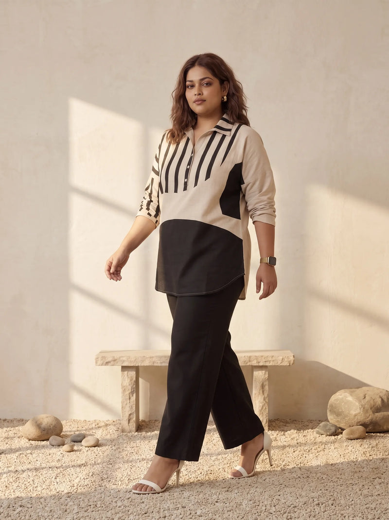 Black & White Colour Block Stripe Top