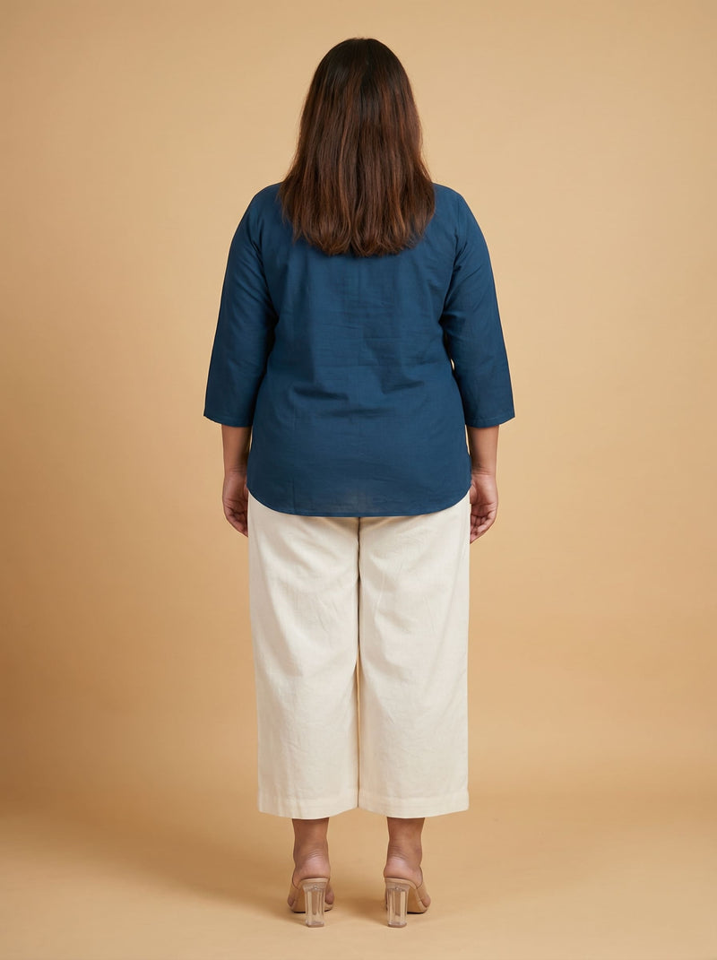 Pecock Blue Pure Cotton Top for Women