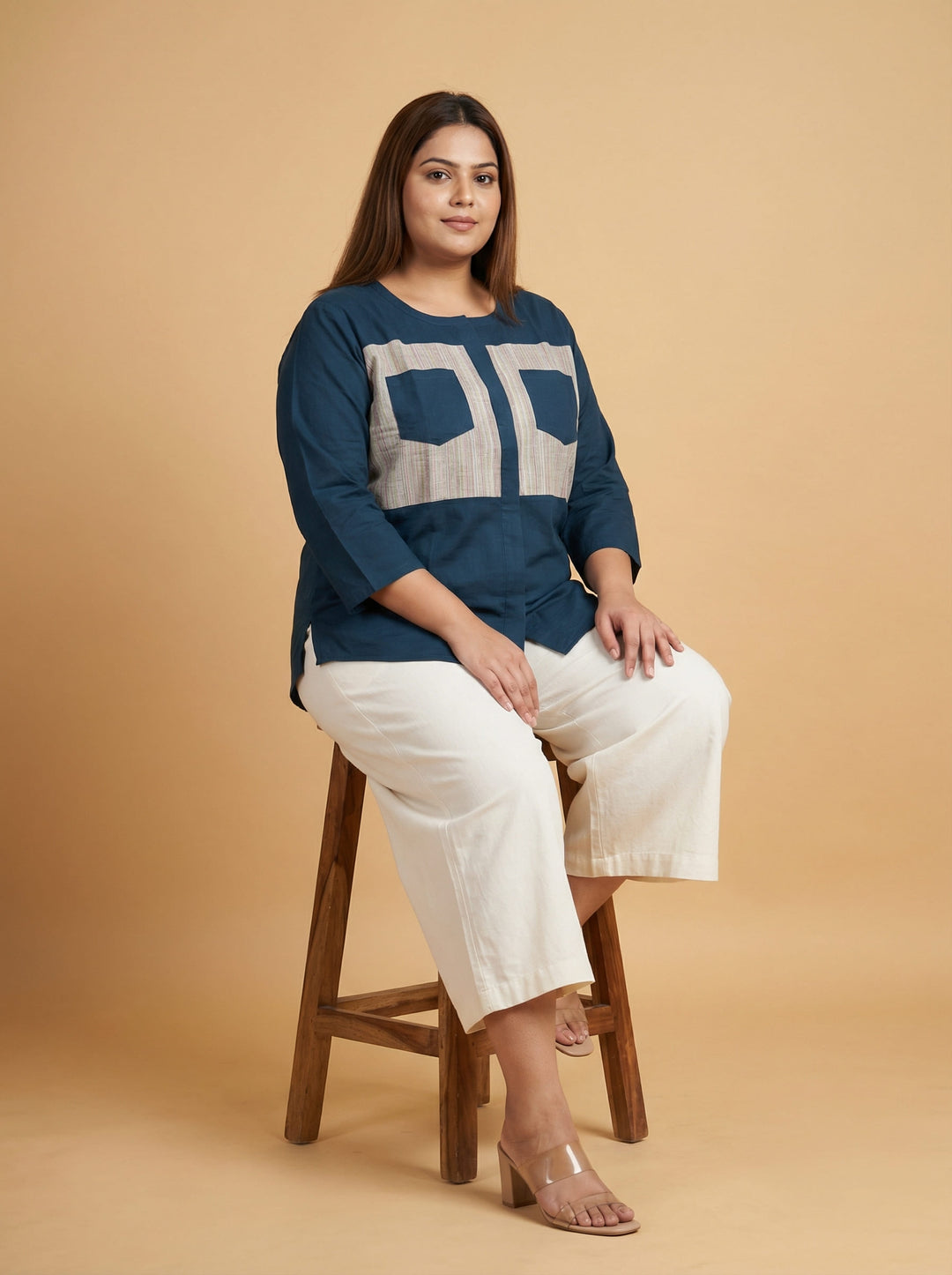 Pecock Blue Pure Cotton Top for Women