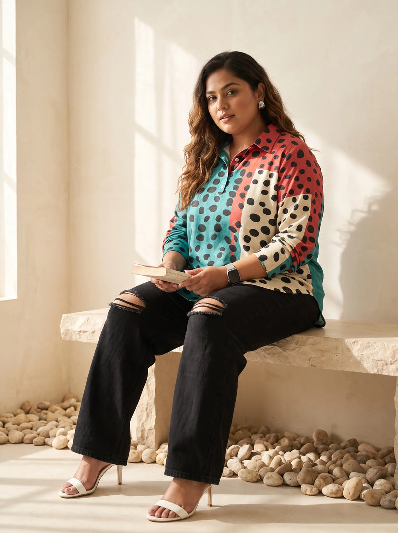 Polka Dot Printed Rayon Cotton Top