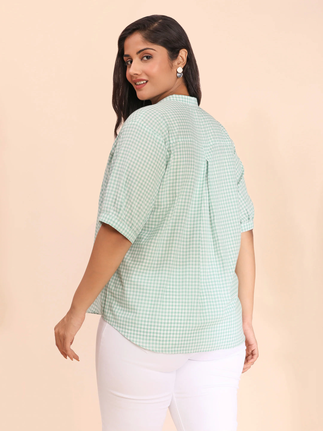Caribbean blue checks top for women