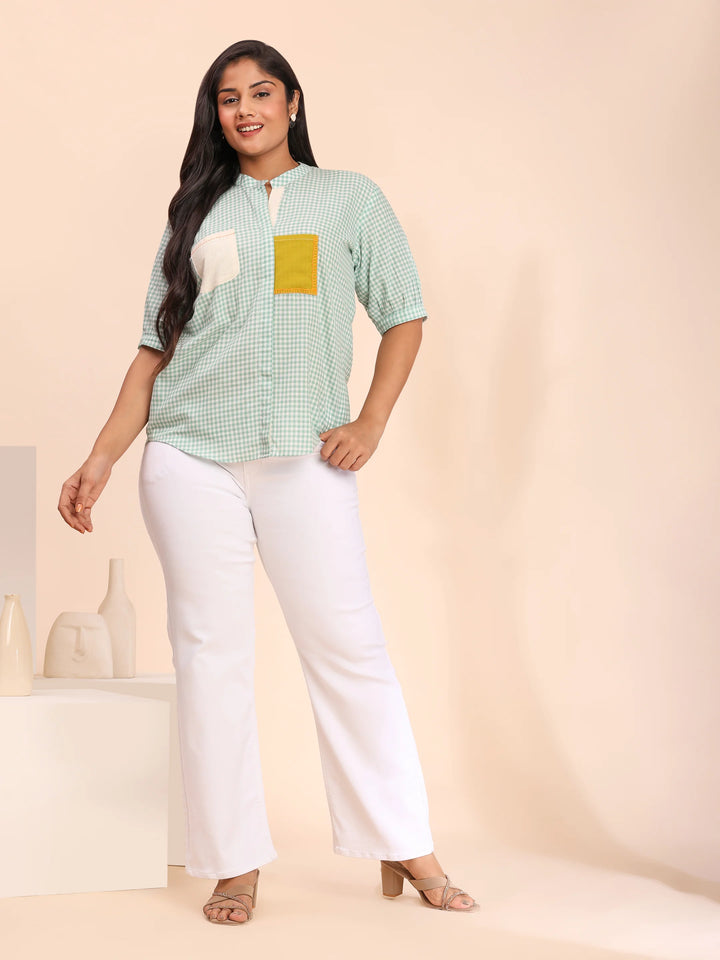 Caribbean blue checks top for women