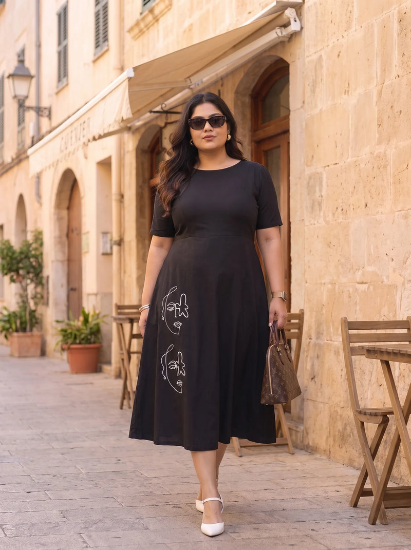 black dress for curvy women Plus Size Effortless Belted square neck ZOMVA Plus Size Glitter Mesh