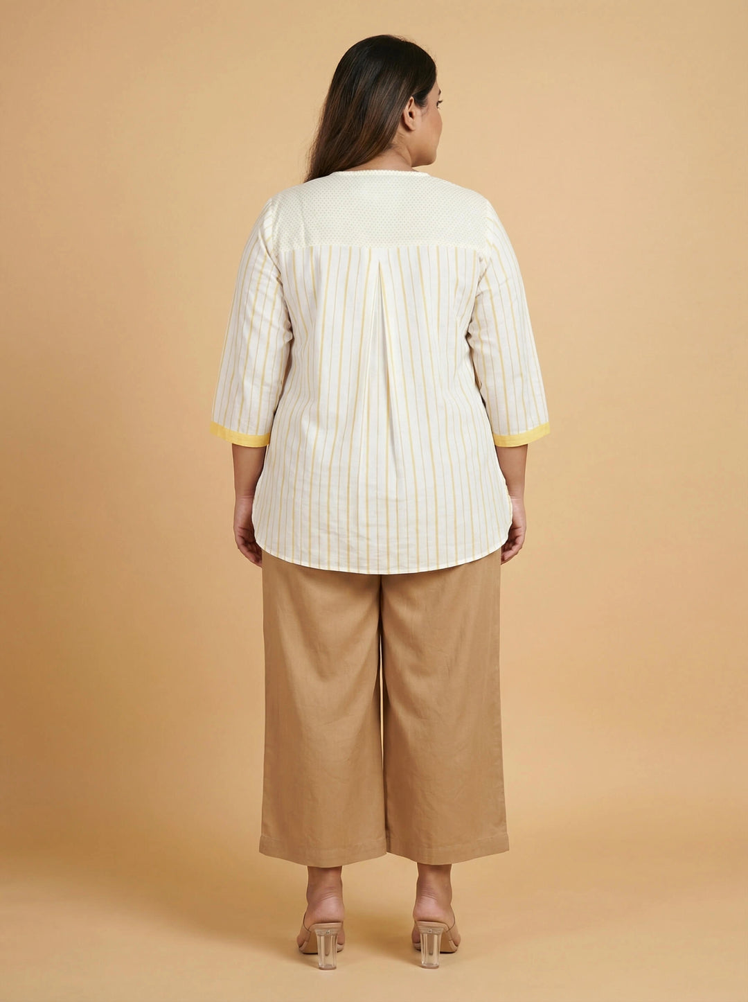 yellow Striped Cotton Cotton Crochet Detail Top