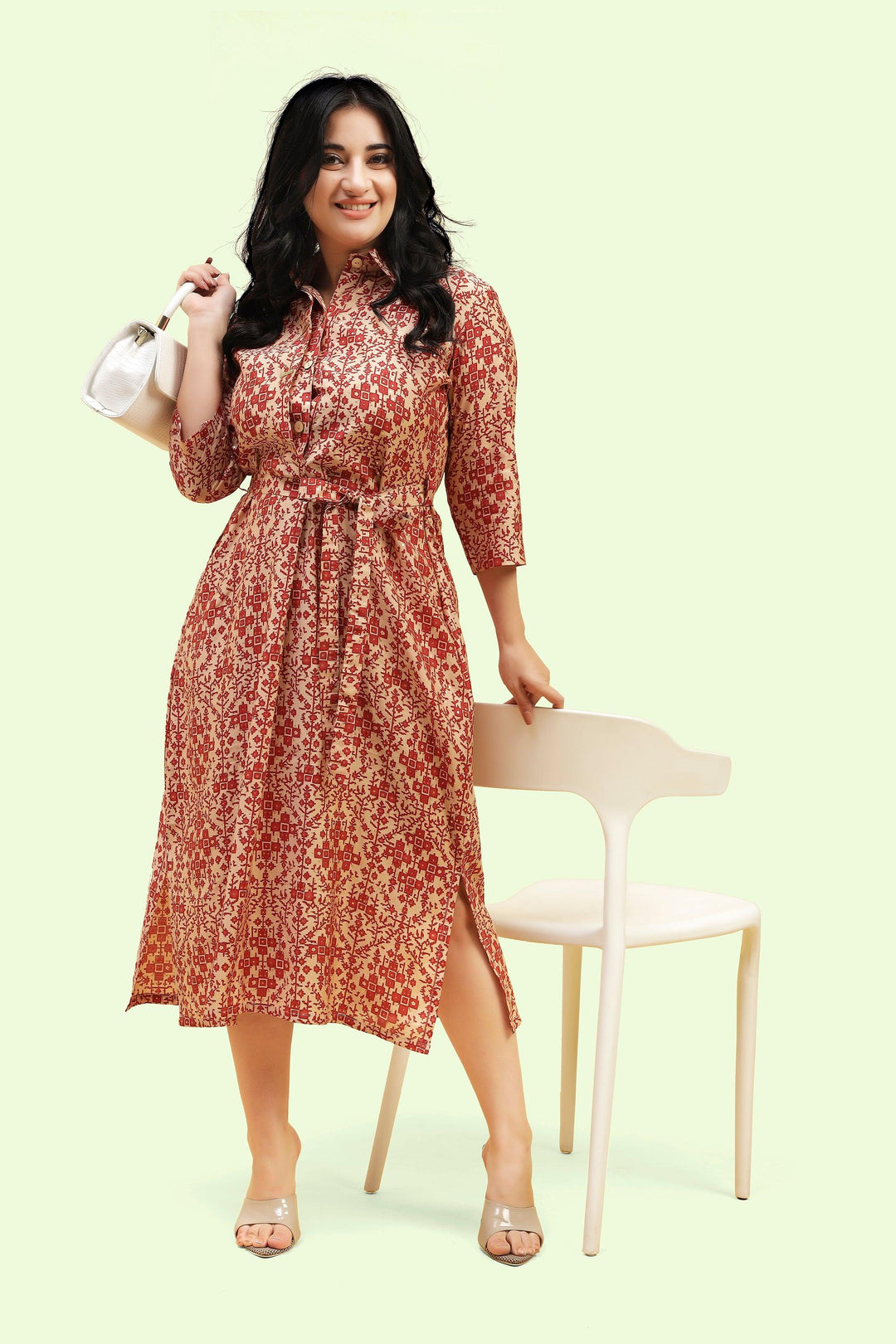 Curvy Lane Women Plus Size Shirt Dress with Fabric Belt - Curvy Lane