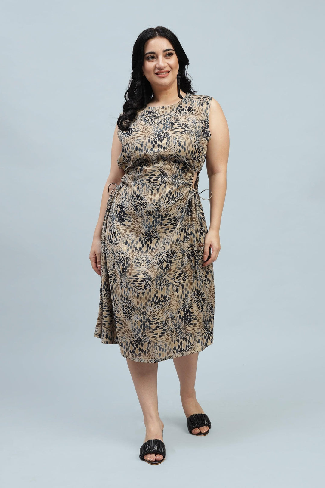 Curvy Lane Women Plus Size Adjustable Strings on Waist Midi Dress - Curvy Lane