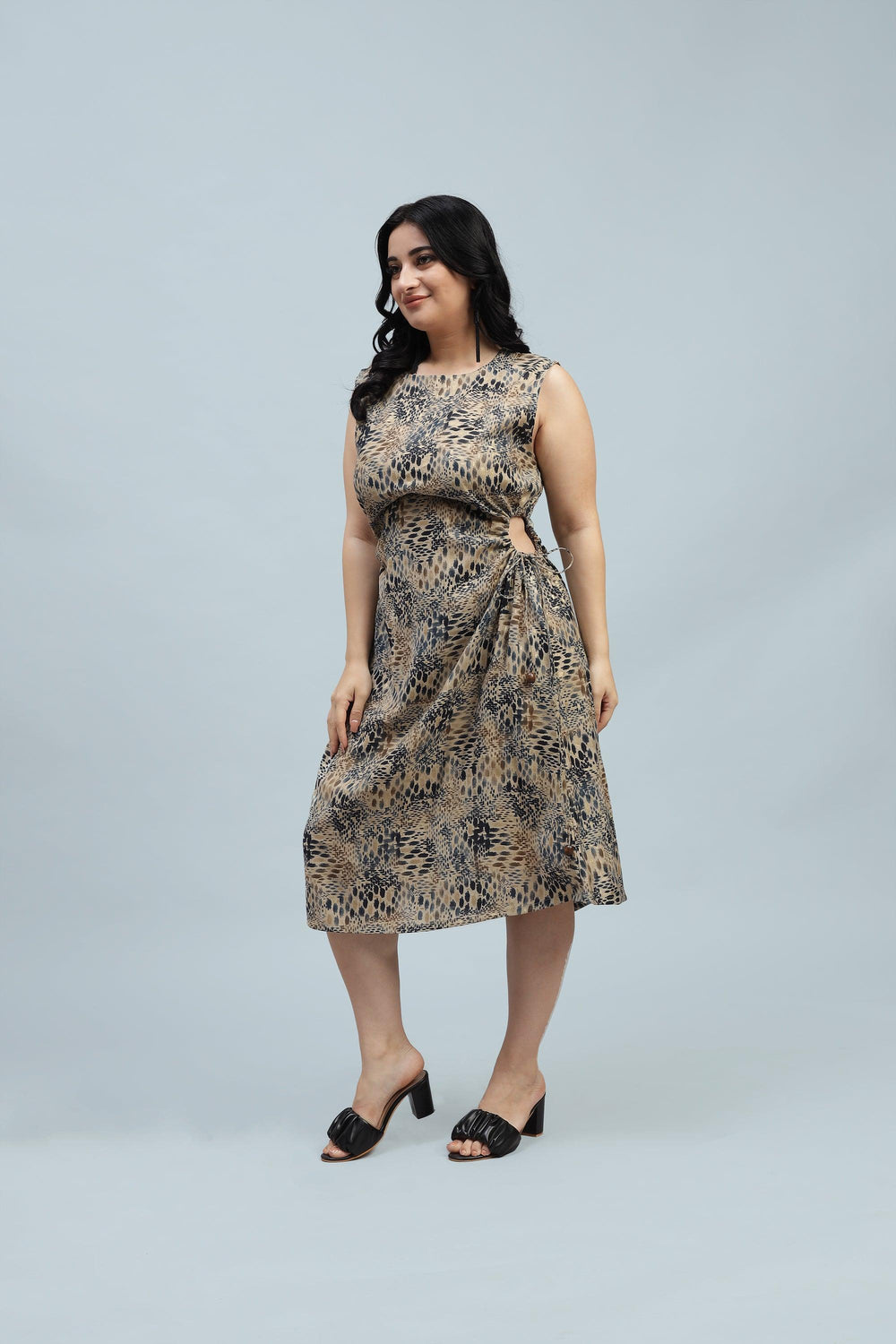 Curvy Lane Women Plus Size Adjustable Strings on Waist Midi Dress - Curvy Lane